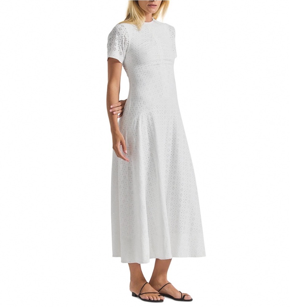 Derek Lam 10 Crosby Olympia Ruched Front Maxi Dress White Eyelet XS